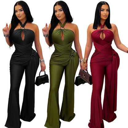XYZ C7570 halter wide leg arm covering jumpsuit