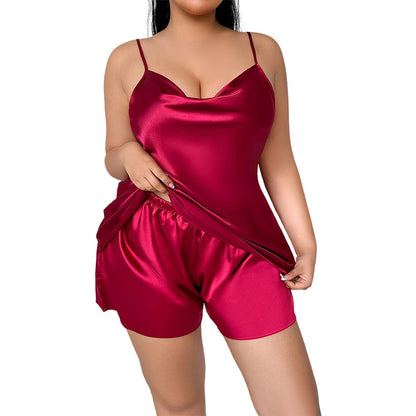 DNL widened plus size women's clothing loose outfit artificial silk camisole shorts ice silk pajamas