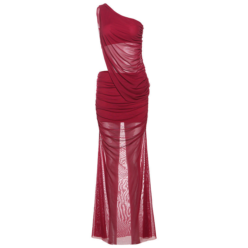 SXR spring diagonal collar midriff-baring top sheath dress two-piece suit