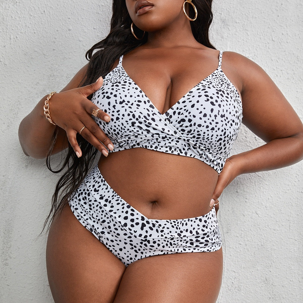 LF (L-4XL) women's split color printing swimsuit plus size