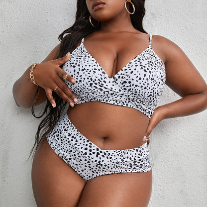 LF (L-4XL) women's split color printing swimsuit plus size