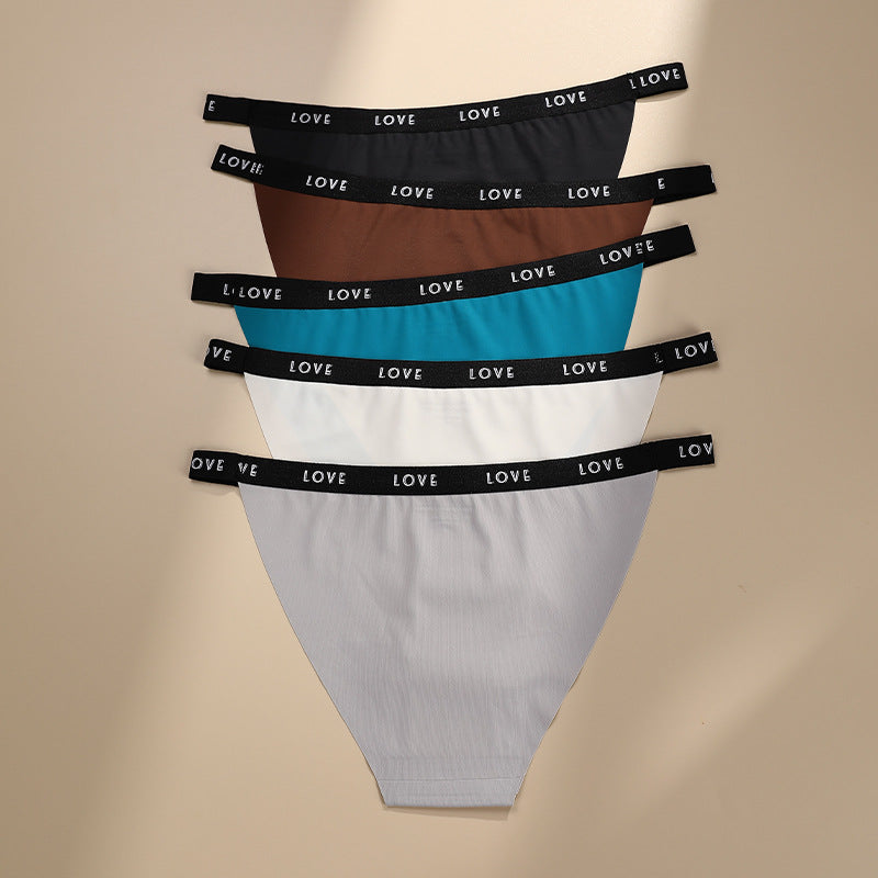 Letter waist edge Seamless ice silk cotton crotch underwear briefs breathable quick-drying nude feel