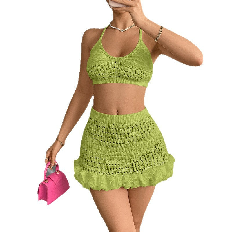 CYB knitted beach skirt pure desire hip lotus leaf bikini suit