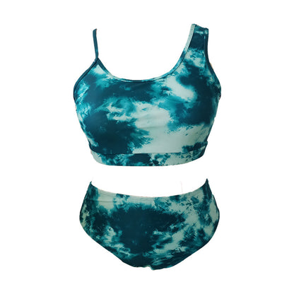 LF (L-4XL) women's split color printing swimsuit plus size