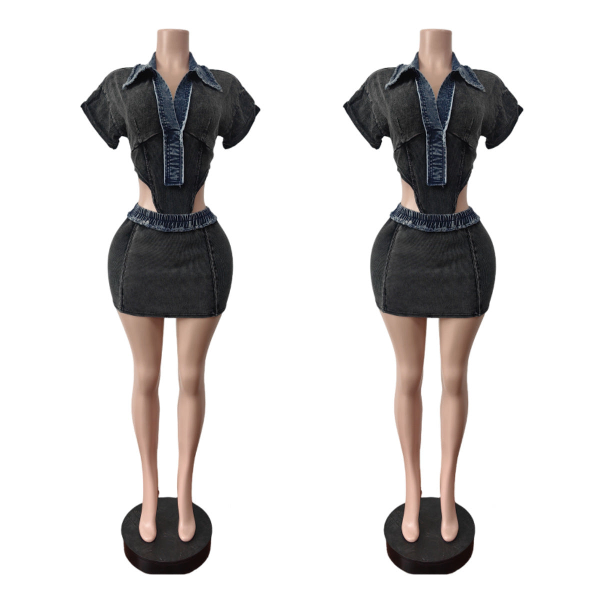 MZ (S-2XL) denim cotton MZ88634 short sleeve jumpsuit high elastic skirt suit
