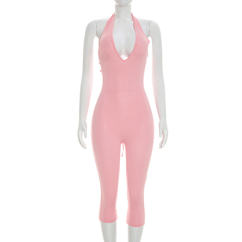 DZHT C26JP136 halter backless lace-up tight one-piece cropped pants
