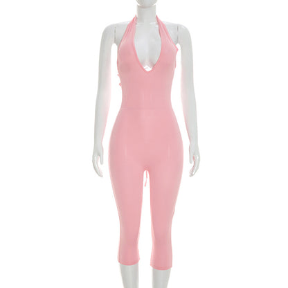 DZHT C26JP136 halter backless lace-up tight one-piece cropped pants