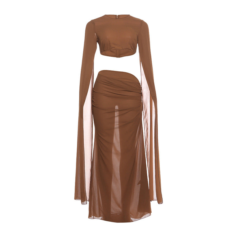 DLS Spring Dance super long sleeve short top sexy ribbon sheath dress suit