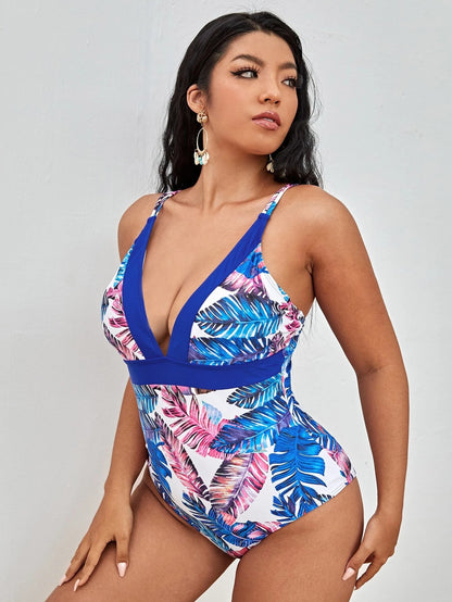 LF (L-4XL) women's one-piece color printing sexy swimsuit plus size