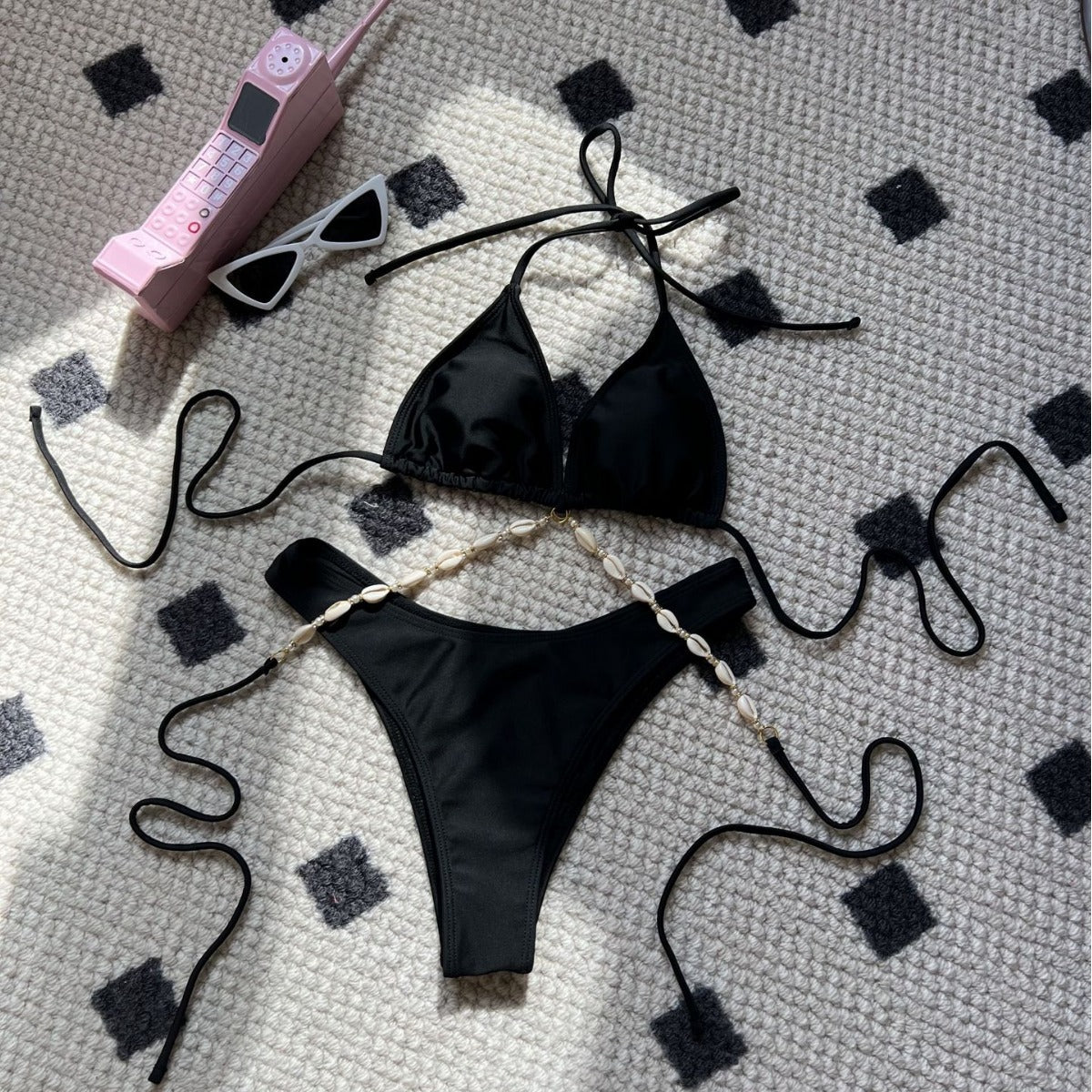 (4 days ready to ship) SY plain shell chain swimsuit bikini