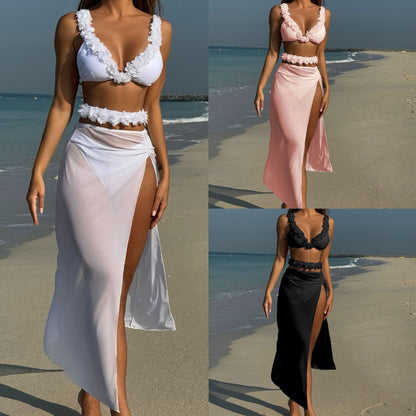 (4 days ready to ship) SY lace three-piece set mesh long dress bikini