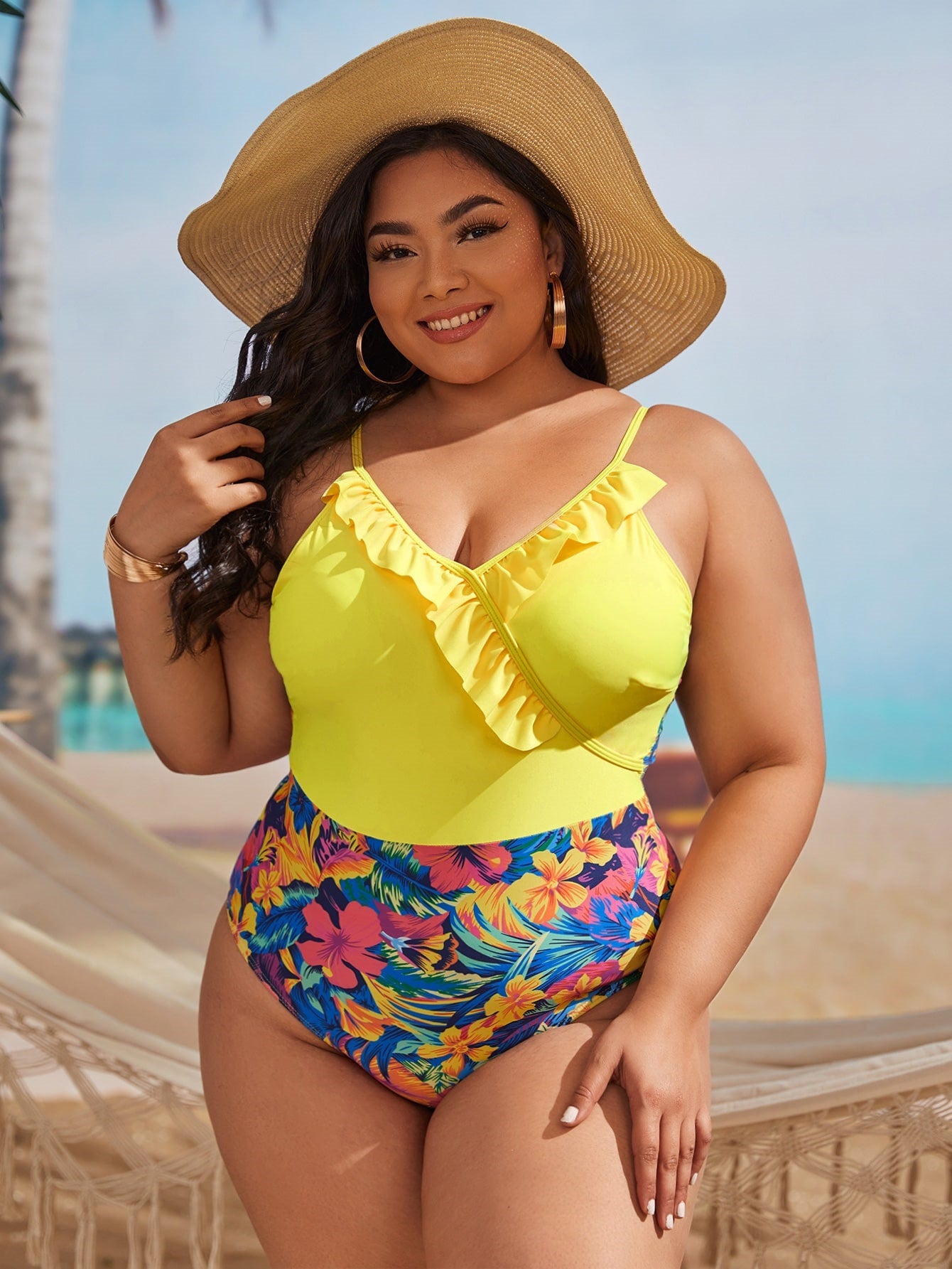 LF (L-4XL) 2026 printed swimsuit for women one piece sexy plus size