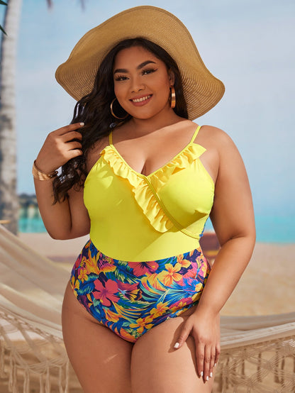 LF (L-4XL) 2026 printed swimsuit for women one piece sexy plus size