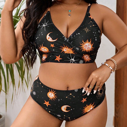 LF (L-4XL) bikini sexy suit split color printing plus size swimsuit