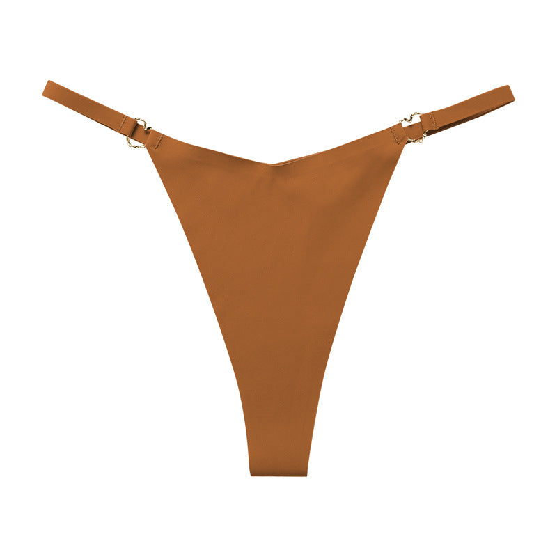 Thin belt low waist love ring seamless ice silk T-shaped Panties Plus size cotton crotch T-back
