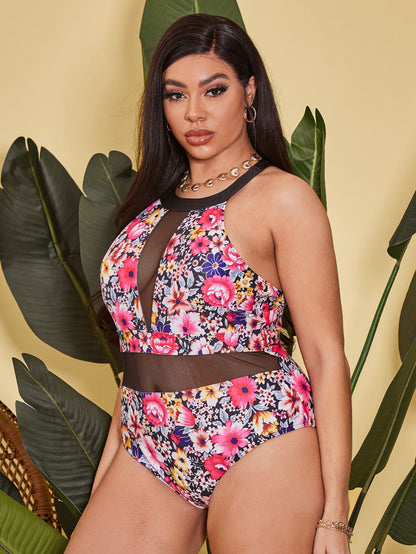 LF (L-4XL) swimsuit female sexy Siamese color plus size plus-sized