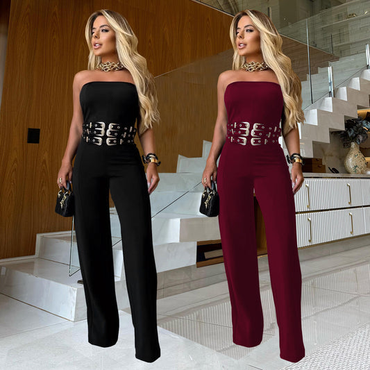 XYZ C7483 casual tube top metal buckle jumpsuit