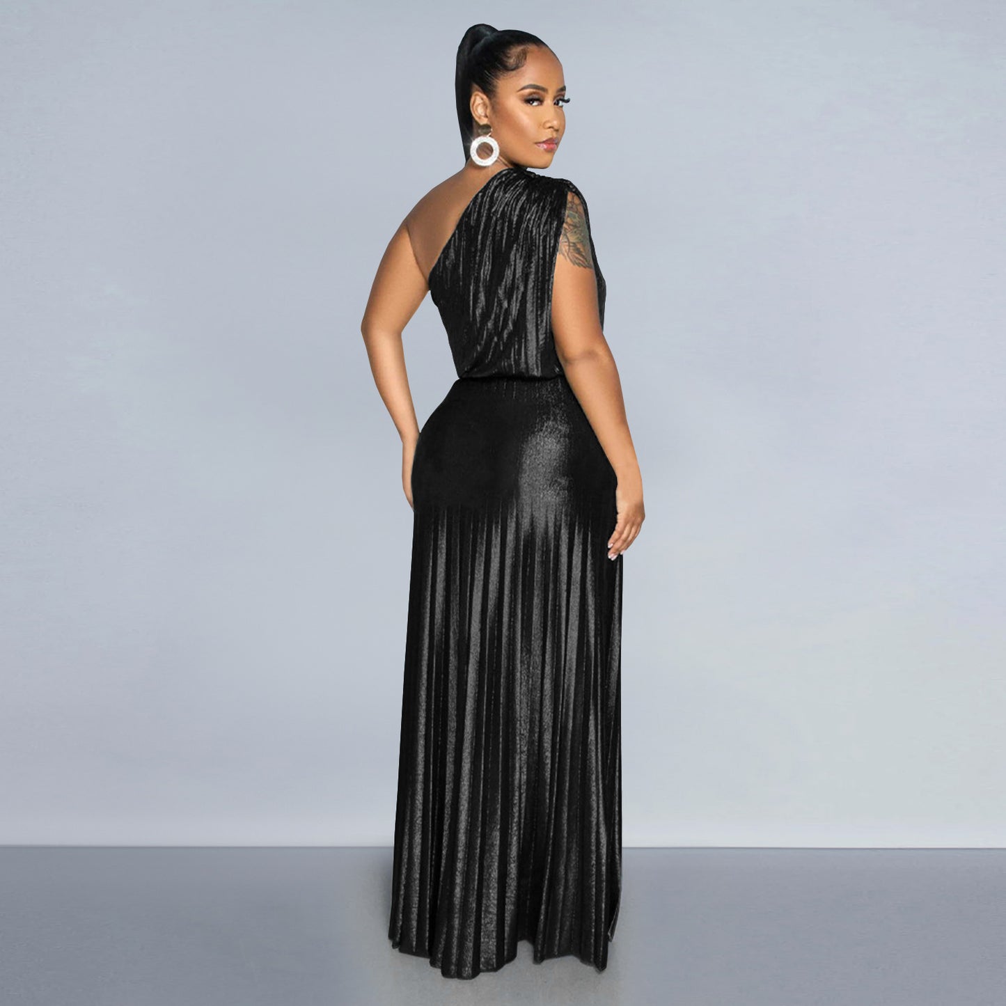 XYZ C7506 elegant bronzing off-shoulder sleeveless dress