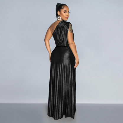 XYZ C7506 elegant bronzing off-shoulder sleeveless dress