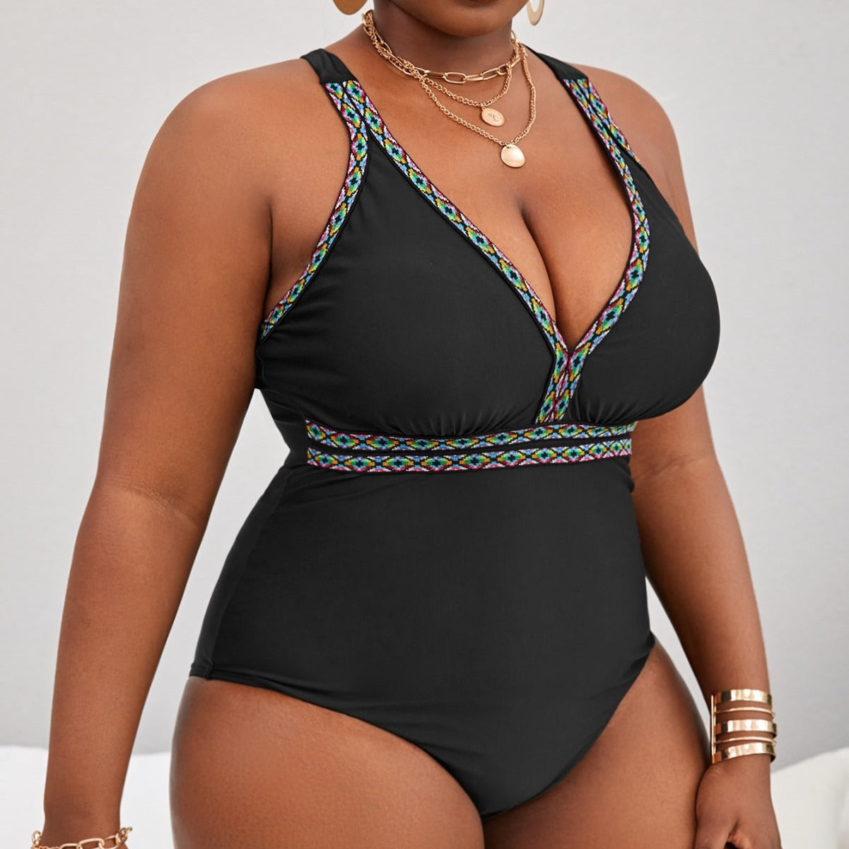LF (L-4XL) bikini sexy suit one-piece solid color multi-color plus size swimsuit