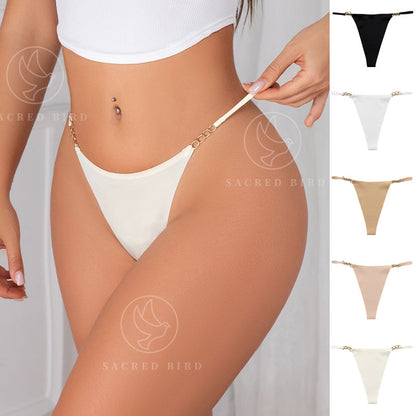 T-shaped panties seamless one-piece cotton crotch breathable quick-drying metal ring T-back