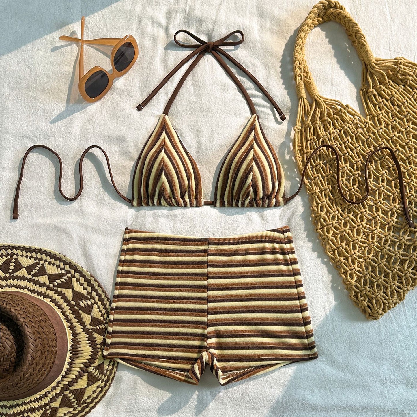(4 days ready to ship) SY 2026 stripe towel cloth fresh split bikini
