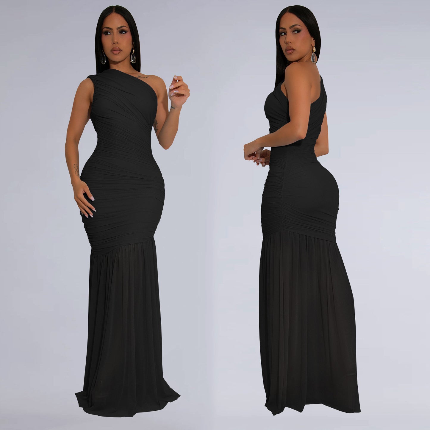 XYZ C7370 slant shoulder see-through dress