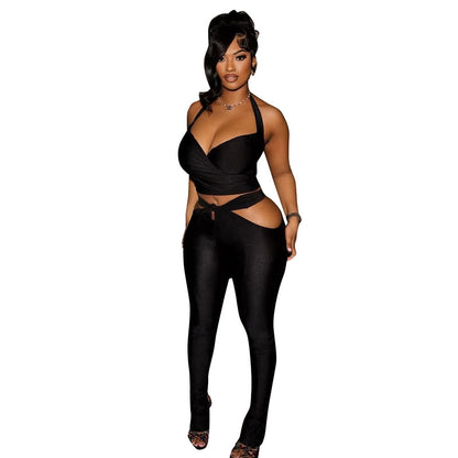 DZHT J26ST054 spring tight waist hollow out vest suit