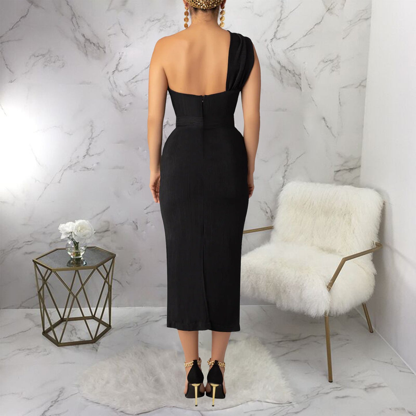 MYF (S-2XL) 20146 shoulder backless dress