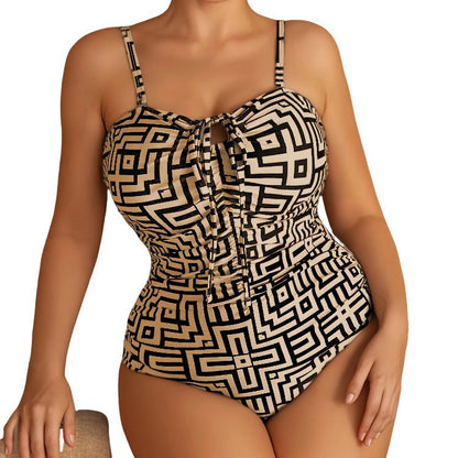 CL (L-4XL) plus size swimsuit detachable shoulder strap front chest drawstring women's one-piece bikini