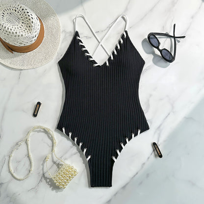 (4 days ready to ship) SY black-eye rope color matching jumpsuit suspender swimsuit bikini