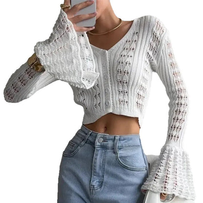 CYB knitted cardigan long sleeve V-neck French bell sleeve blouse
