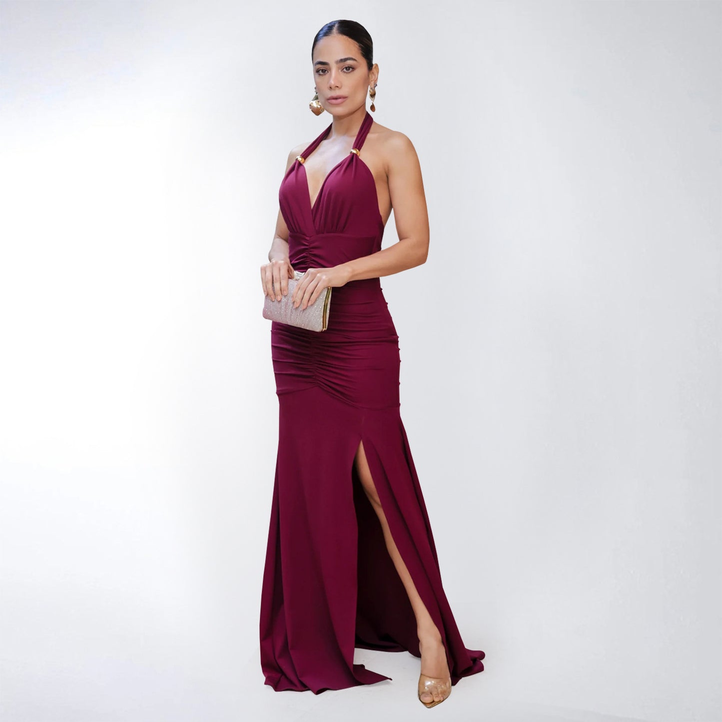 XYZ C7552 elegant V-neck slit dress