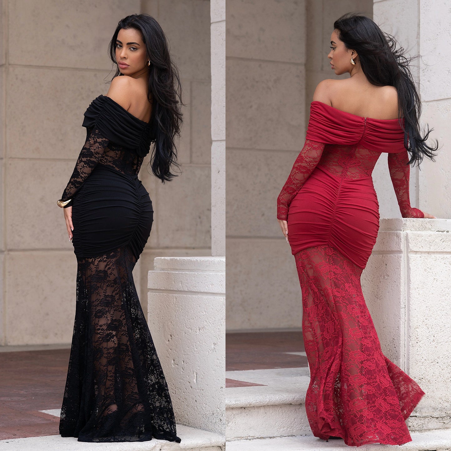 XYZ C7620 off-shoulder lace sheath dress