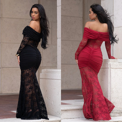 XYZ C7620 off-shoulder lace sheath dress