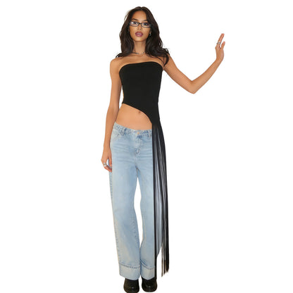 SXR spring tassel design sexy tube top cropped solid color top
