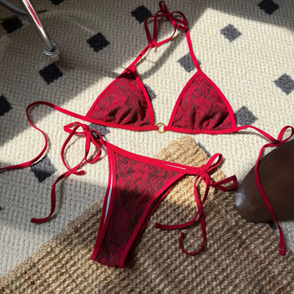 (4 days ready to ship) SY lace triangle bikini strap halter three-point