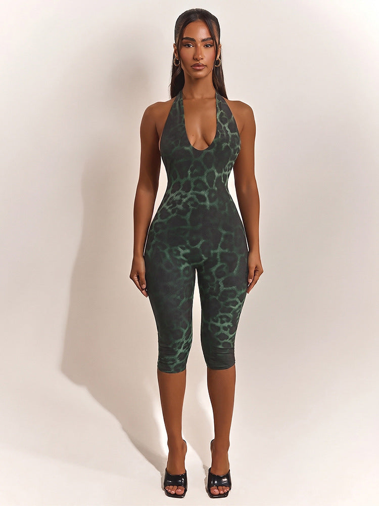 DZHT J26JP064 tight backless leopard print jumpsuit