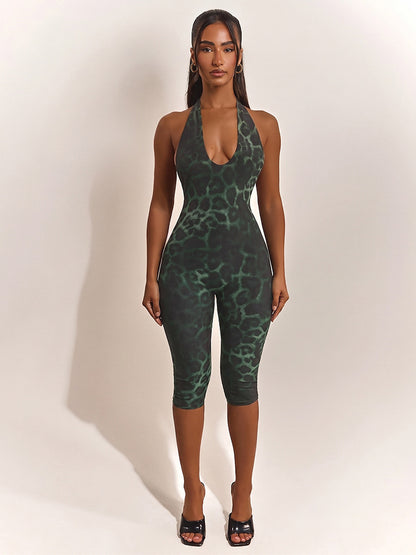 DZHT J26JP064 tight backless leopard print jumpsuit