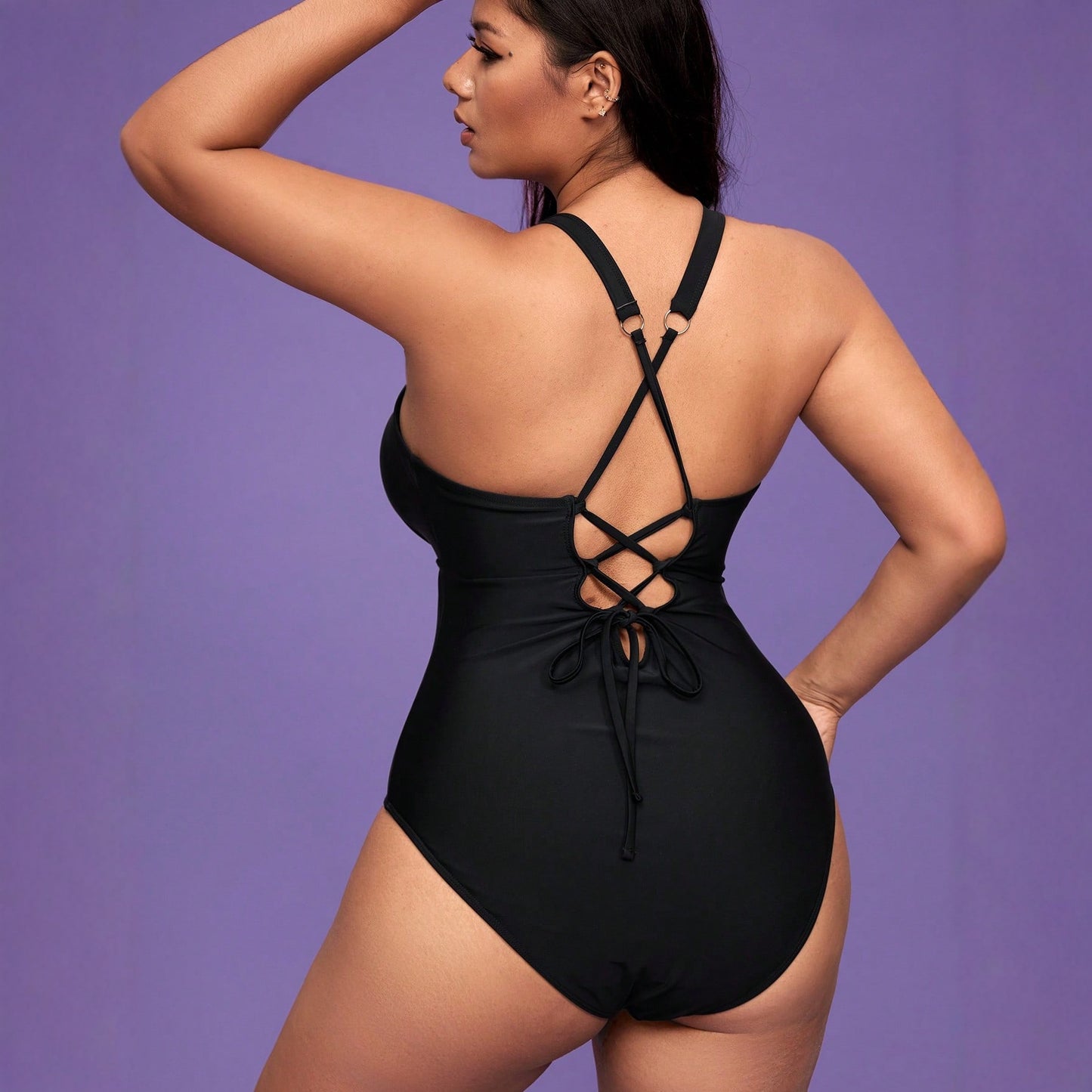 CL (L-4XL) 2026 plus size swimsuit one piece height waistline sexy cross sling adjustable