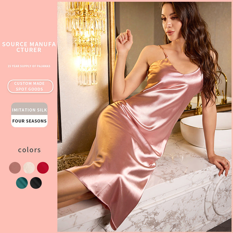 DNL nightdress Ice Silk Silk strap pajamas breathable