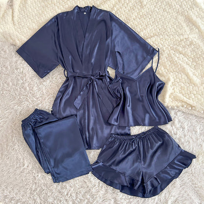DNL artificial silk suit comfortable four-piece pajamas
