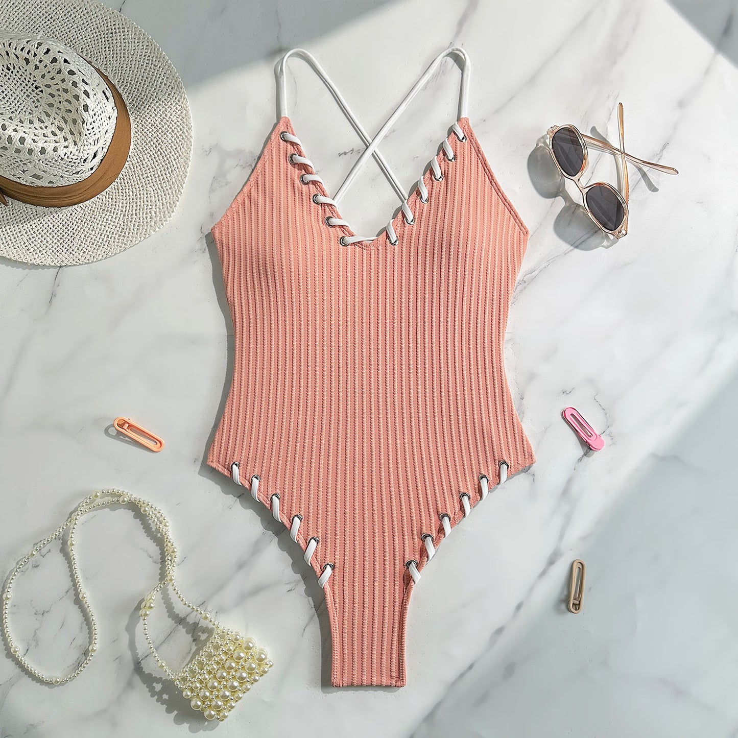 (4 days ready to ship) SY black-eye rope color matching jumpsuit suspender swimsuit bikini