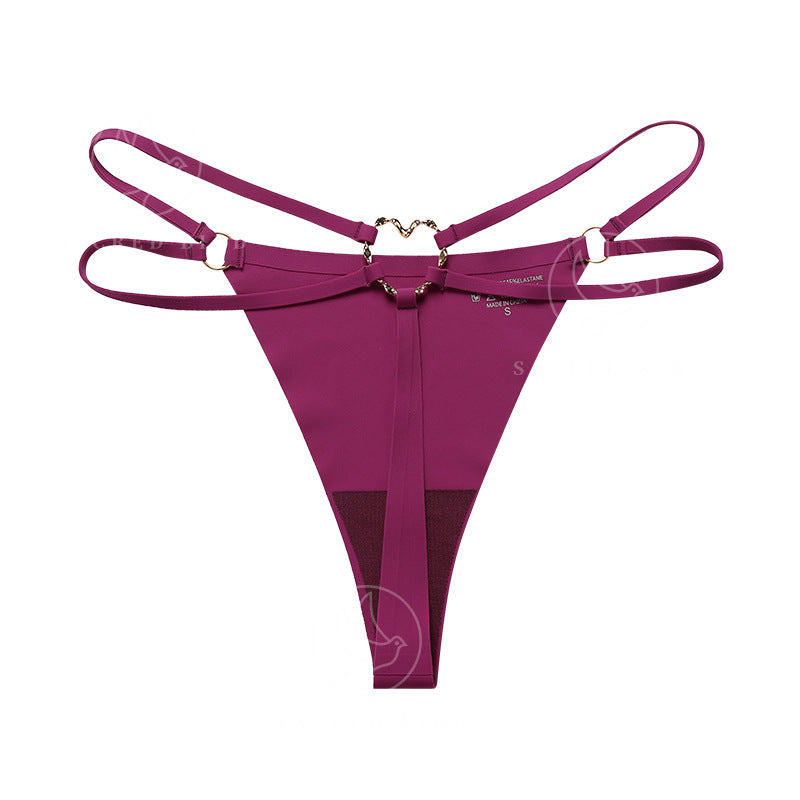 Seamless one-piece T-back metal ring pure desire less T-shaped panties large size cotton crotch breathable underwear