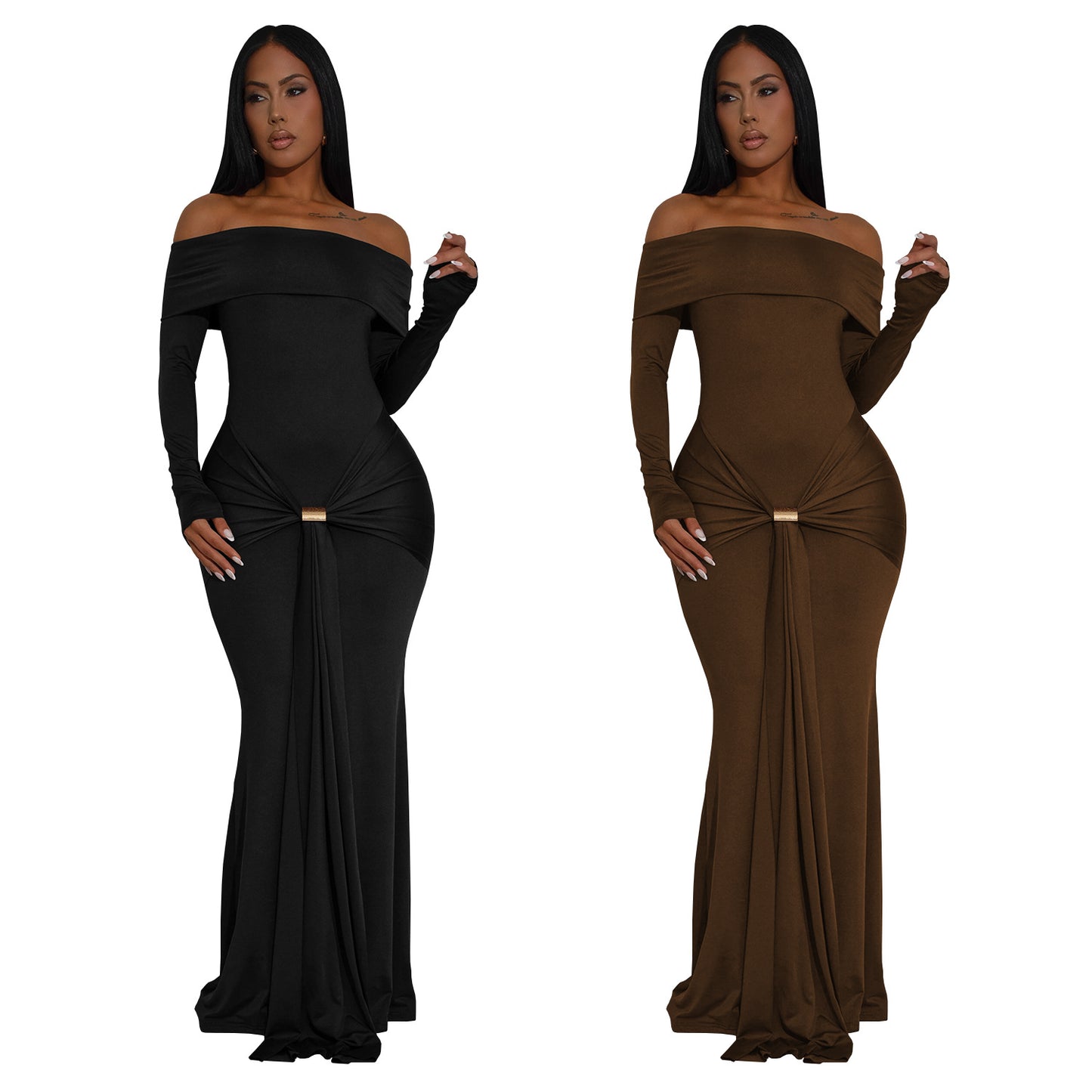XYZ C7559 off-shoulder slim arm covering dress