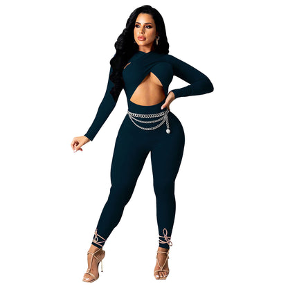 MYF (S-2XL) K9963 autumn and winter cross strap jumpsuit