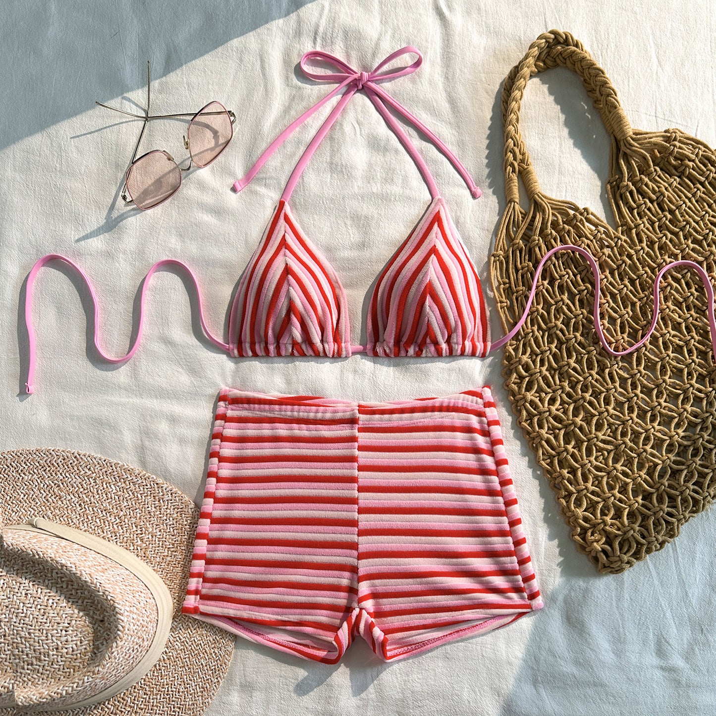 (4 days ready to ship) SY 2026 stripe towel cloth fresh split bikini