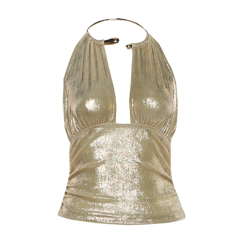 SXR winter halterneck vest backless solid color top