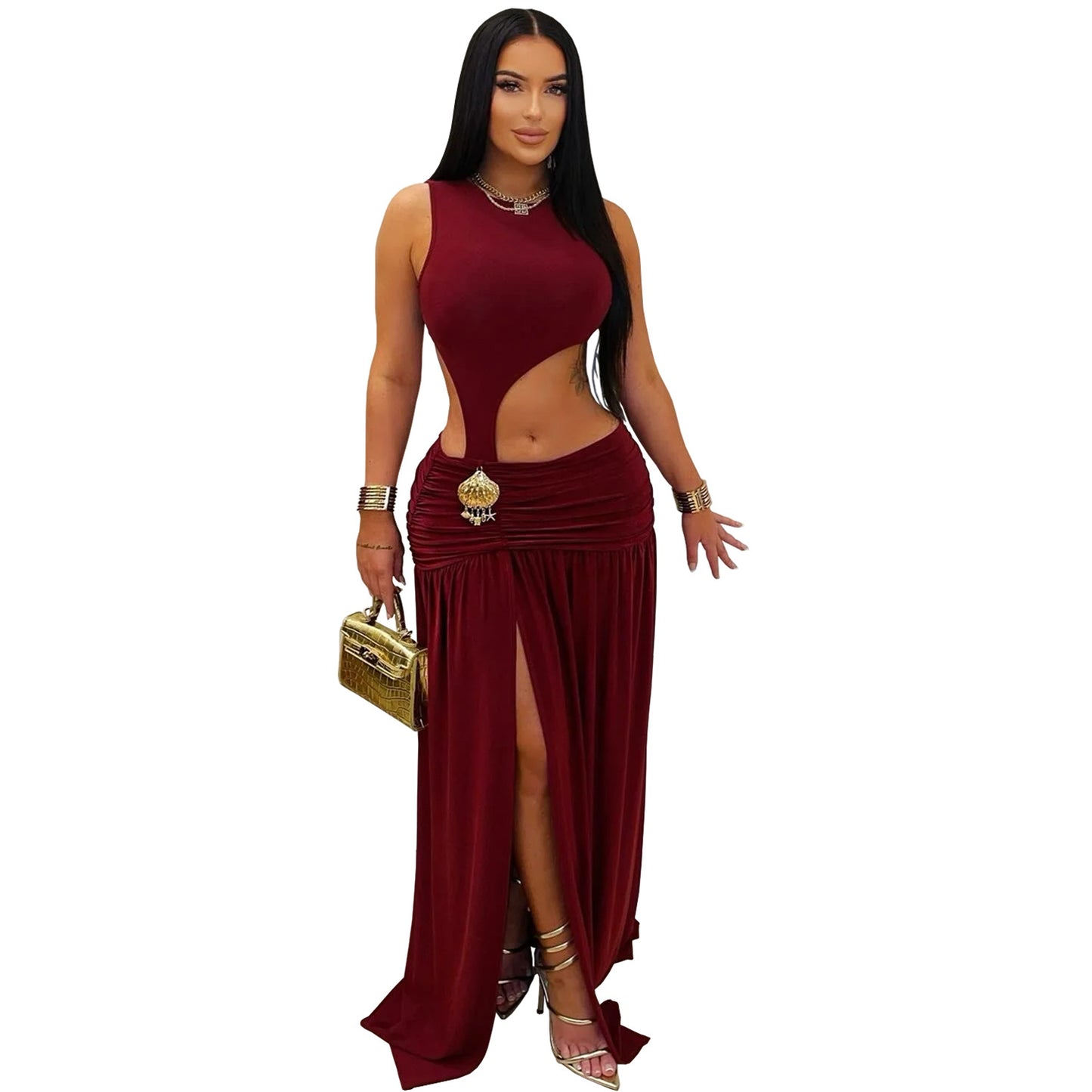 XYZ C7597 sleeveless midriff-baring slit dress