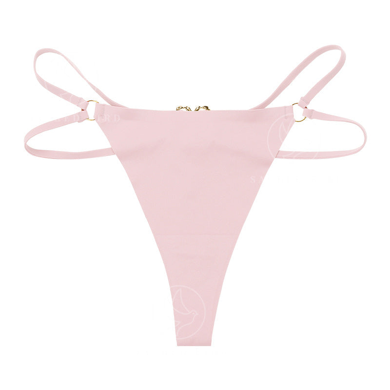 Seamless one-piece T-back metal ring pure desire less T-shaped panties large size cotton crotch breathable underwear
